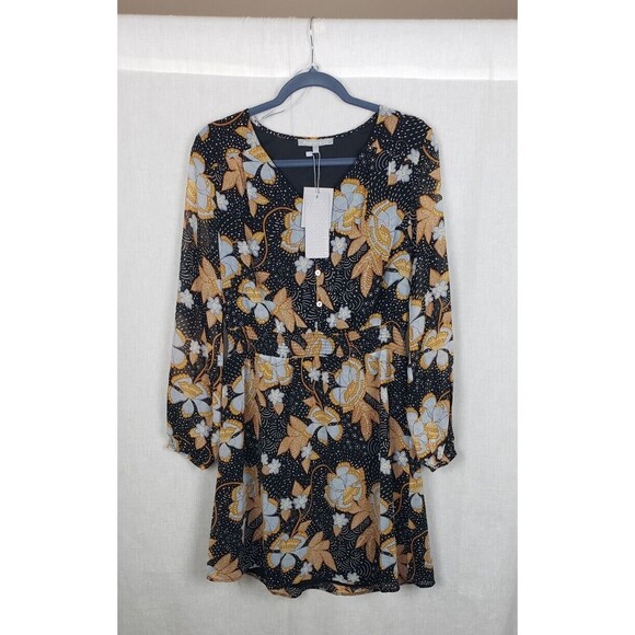 Daniel Rainn Dress Medium Multicolor Floral Mini Lined Stretchy Waist Whimsygoth - Picture 1 of 6